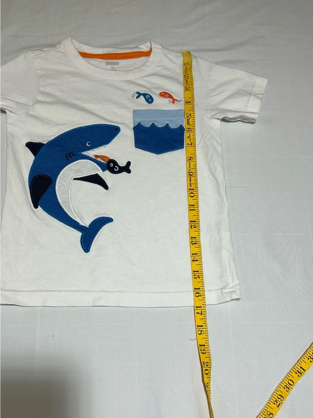 Gymboree Boys 4T White Shark Fish Short Sleeve T-shirt Pocket Classic Beach